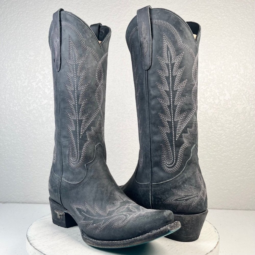 NEW Lane LEXINGTON Womens Western Boots 7.5 Black Leather Cowboy Snip Toe Tall